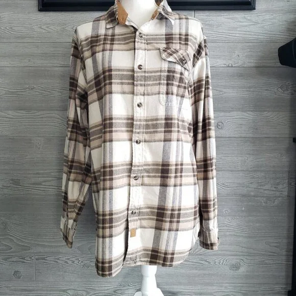 Dubinik Flannel Customized Version Brown Plaid Button Up Classic Warm Men's L - Picture 12 of 12
